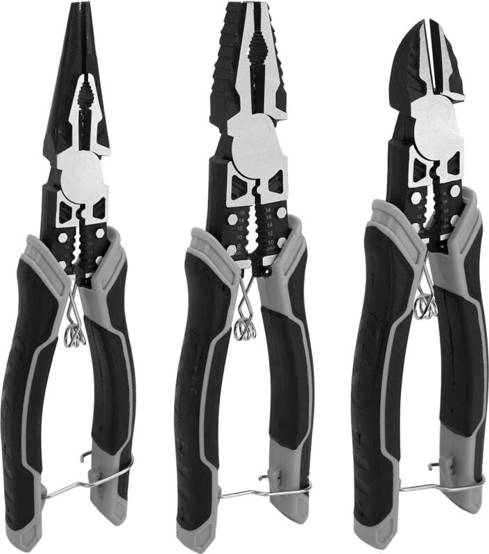 Zangen-Set: 8' Spitzzange, 7' Seitenschneider, Elektrikerzange mit Schneider und Crimper - Ej.life