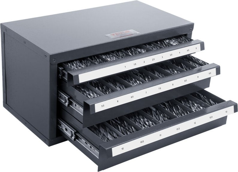 VEVOR Bohrer-Spender-Schrank, Bohrer-Organizer mit drei Schubladen für 1 mm bis 13 mm, Bohrer-Spender-Organizer aus Stah...