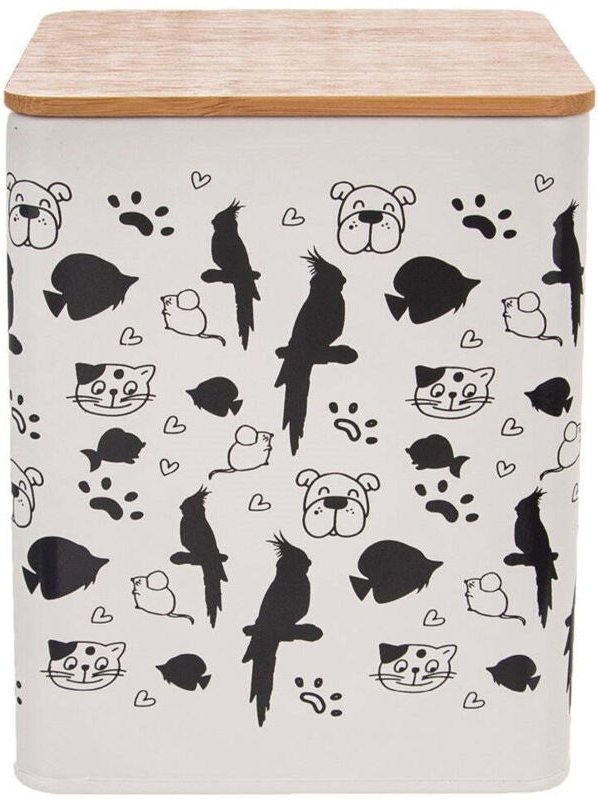 Metal pet food box with airtight wooden lid unique decoration