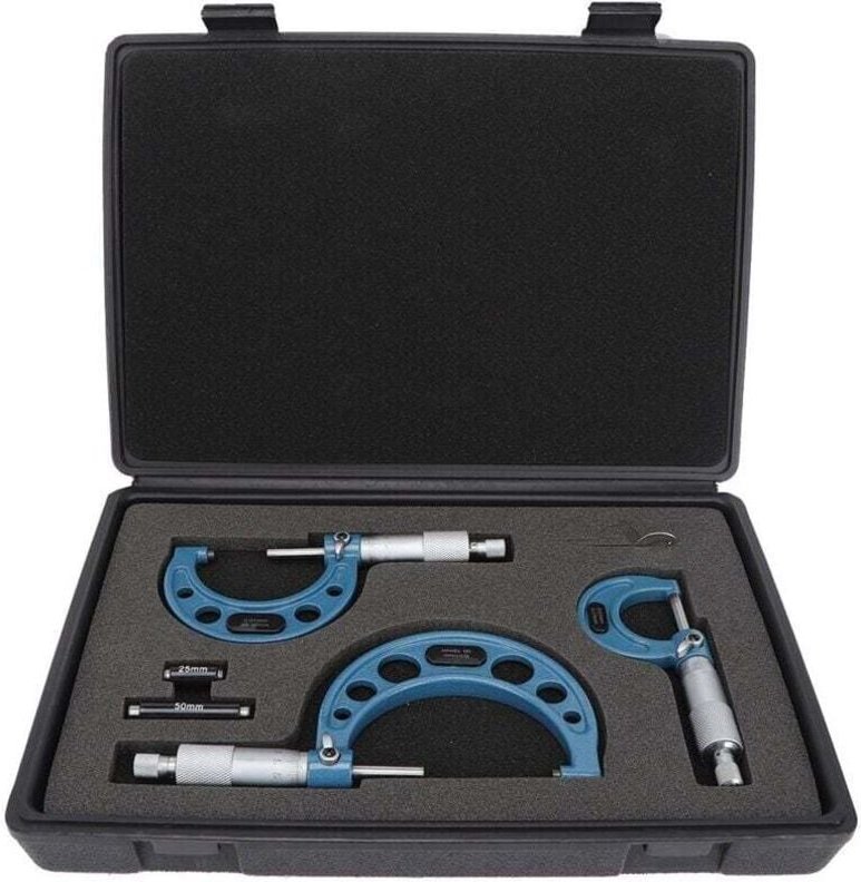 4-teiliges Außenmikrometer-Set, 0–100 mm, 0,01 mm, hochpräzises metrisches Mikrometer mit Aufbewahrungsbox, zur genauen ...
