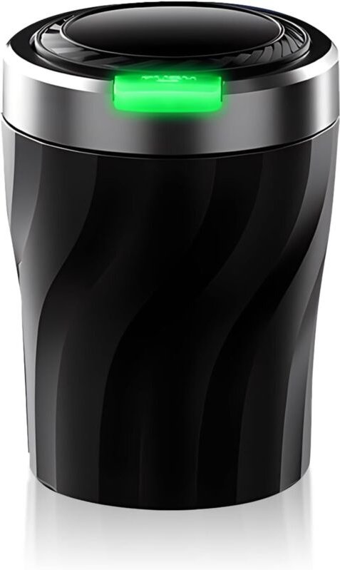 Tragbarer LED-Auto-Aschenbecher mit Deckel, für Auto, Zuhause, Büro und Reisen (Schwarz)