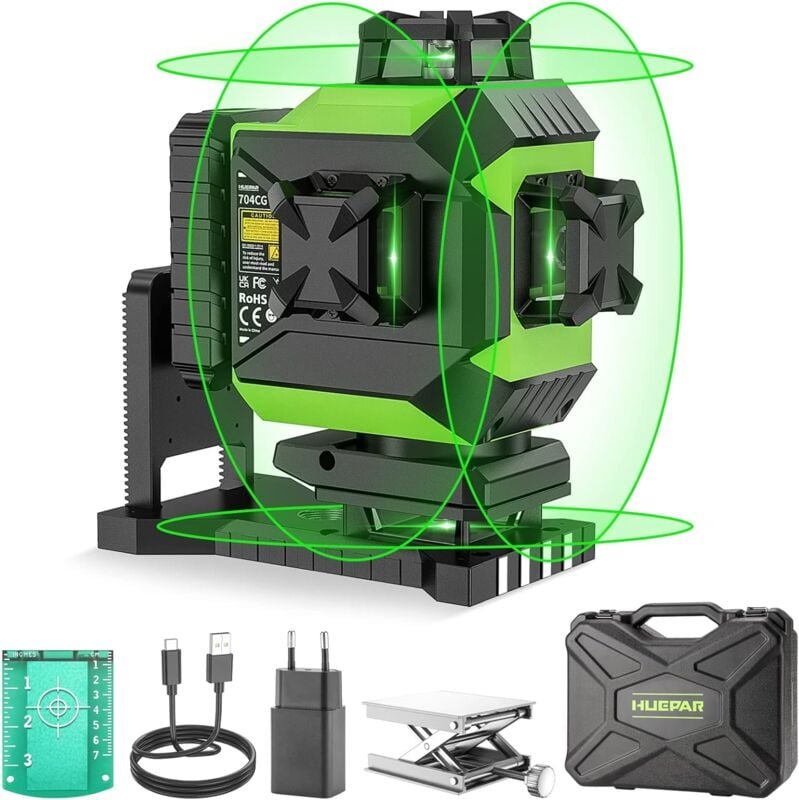 Huepar - 4x360 Kreuzlinienlaser Automatische Nivellierung 4D grünes Licht Kreuzlinie 16 Linien für Fliesen Boden Laser-W...