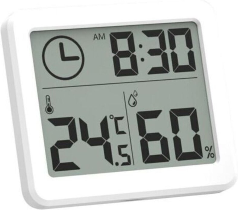 Thumbnail - Mini Digitales Innenraumthermometer, Professionelles Tragbares Hygrometer mit Großem Bildschirm und Uhr, Präzises Weißes...