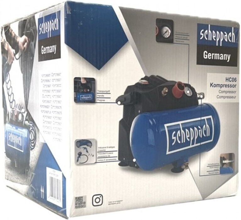 Druckluft Kompressor HC06 8bar ölfrei + Zubehörset - Scheppach