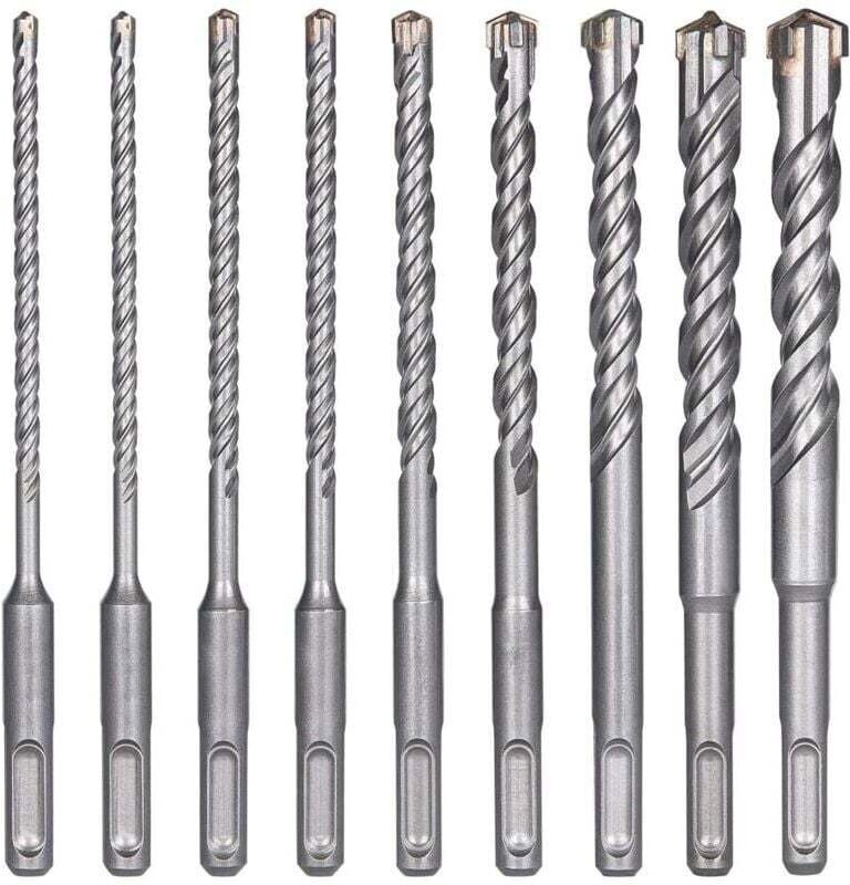 Set mit 9 SDS-Plus-Bohrern für elektrische Schlagbohrmaschinen zum Bohren von Stein, Beton, Ziegelwänden und Keramikflie...