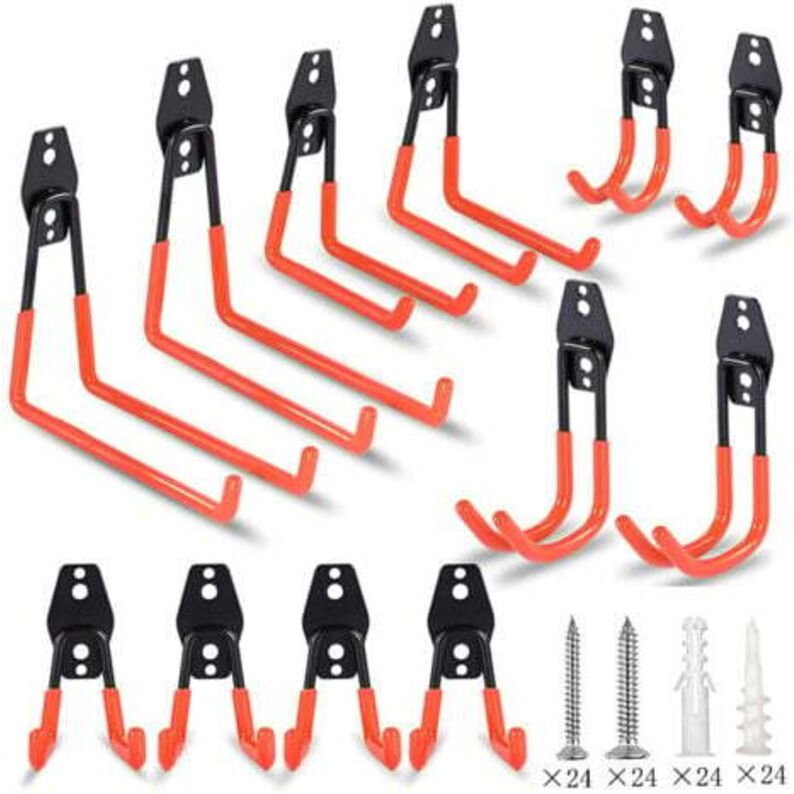 Garagenhaken, 12er Set Robuste Wandhaken mit Antirutschbeschichtung, Vierkanthaken, für Schaufeln, Fahrräder, Werkzeuge,...