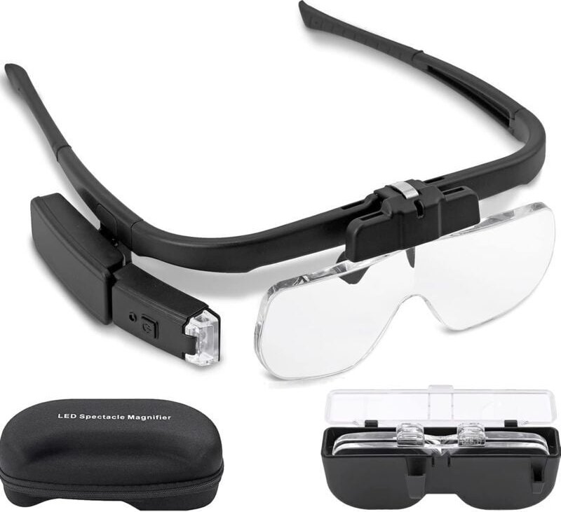 Stirnbandlupe, neue Version, wiederaufladbare LED-Stirnbandlupe, freihändige Headset-Lupe, USB-Aufladung mit Licht und 3...