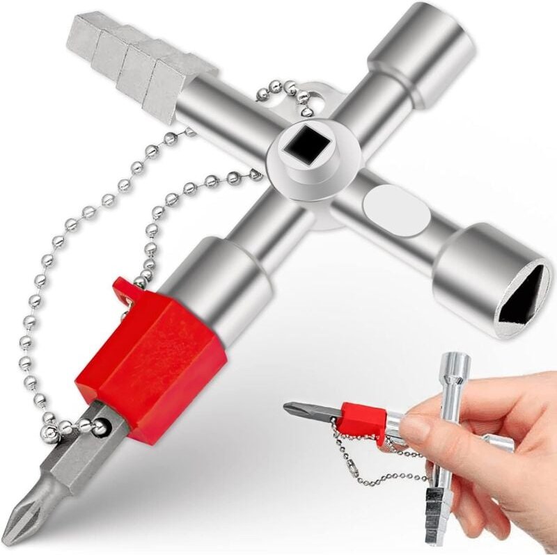 4-Wege-Schlüssel, 4-Wege-Multifunktionsschlüssel, Universal-Kreuzschlüssel für Wasser- und Stromzähler, Heizkörper, Gasz...