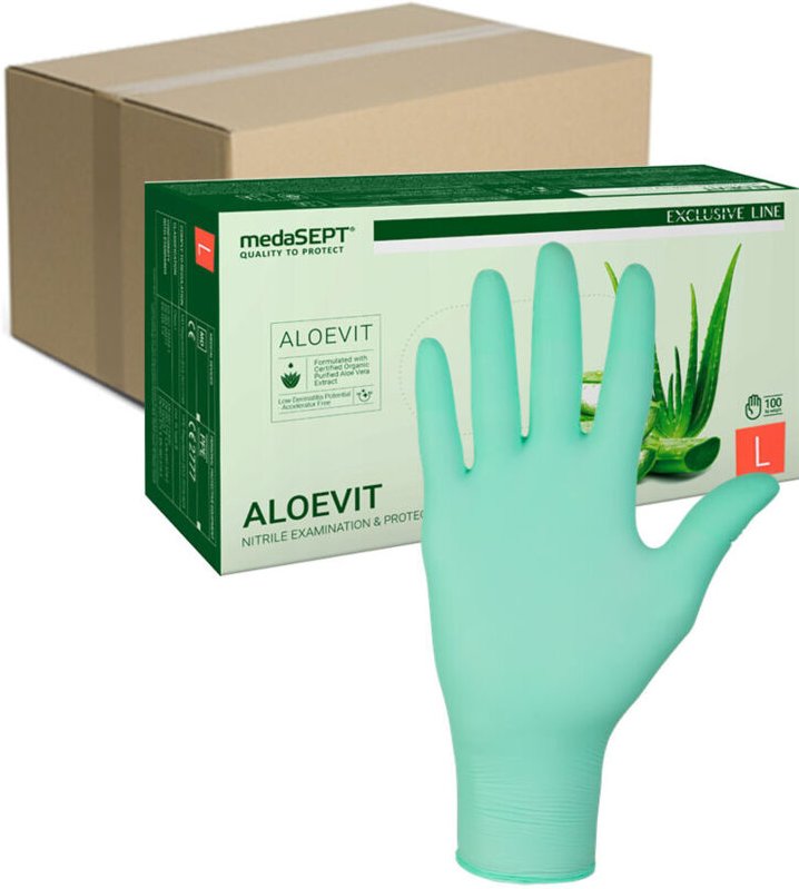 Nitrilhandschuhe Größe L, grün mit Aloe Vera, Aloevit medaSEPT, 100 Stück pro Karton (10er-Packung)