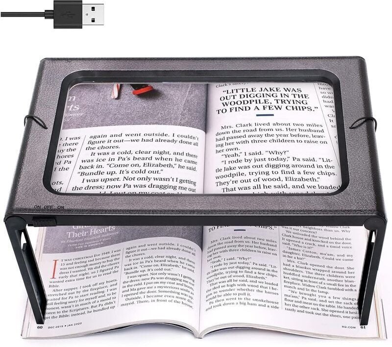 Ganzseitige Leselupe, rechteckige, freihändig bedienbare Standlupe mit 6 LEDs, 3-fache Vergrößerung zum Lesen, für Büche...