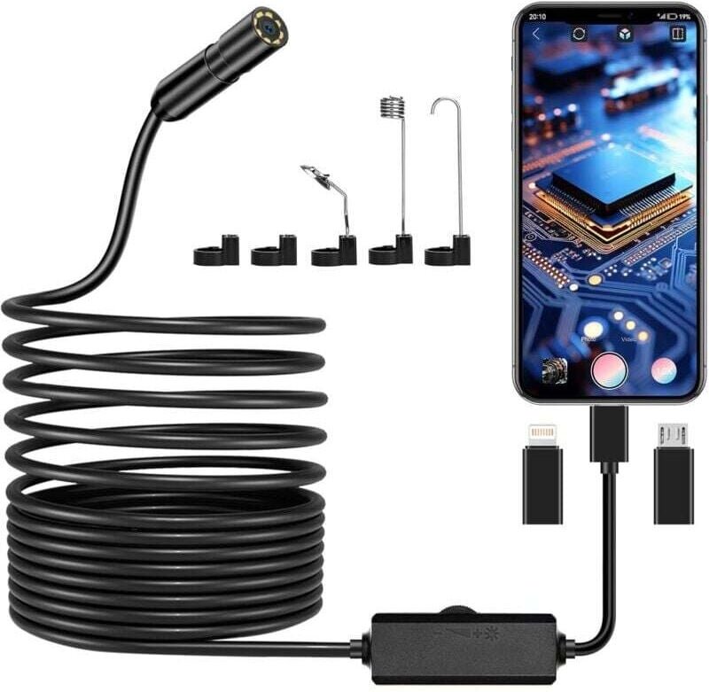 Odipie - Endoskopkamera, 1920P hd Rohrinspektionskamera, IP67 Endoskopkamera mit 8 LED-Leuchten, 5 m halbstarres Kabel f...