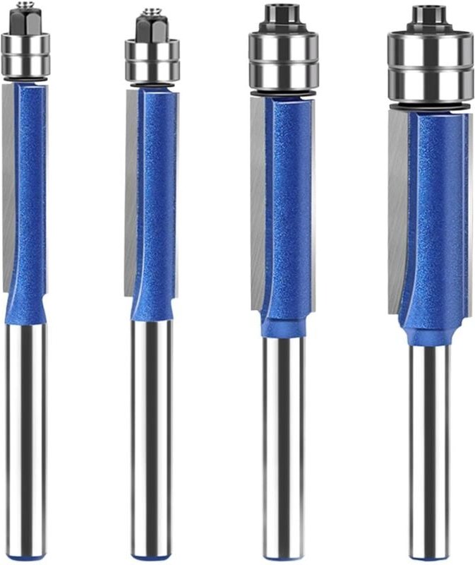 Bündigfräser-Set mit 6 mm Schaft und Doppellager, 4-teiliger gerader Fräser, professionelles Holzbearbeitungswerkzeug fü...