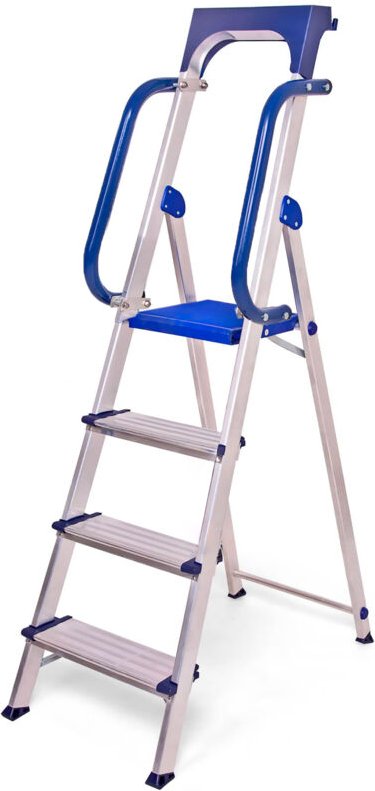 4stufige robuste Trittleiter aus verstärktem Aluminium, Sicherheitsgeländer, entfernbare Werkzeugablage, Plattformhöhe 8...