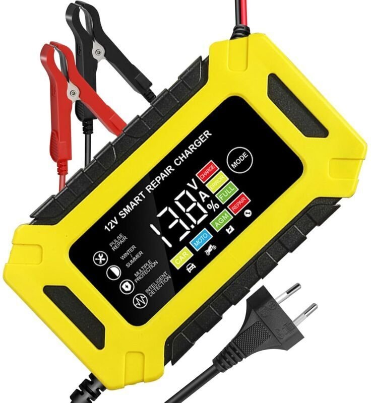 Intelligentes 12V/6A-Batterieladegerät für Autos und Motorräder mit LCD-Bildschirm