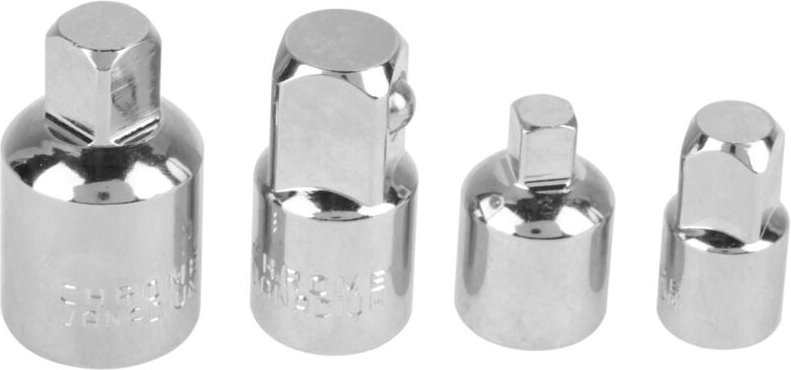 Satz mit 4 Steckschlüsseladaptern/Reduzierstücken aus silberfarbenem Chrom-Vanadium-Stahl, 1/2", 3/8", 1/4", Schraubensc...
