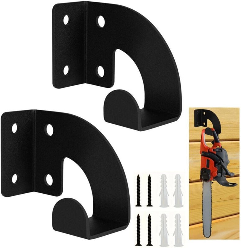 Set mit 2 robusten, wandmontierten Kettensägenhalterungen – Kettensägenständer für Garten, Garage, Werkstatt, schwarzes ...