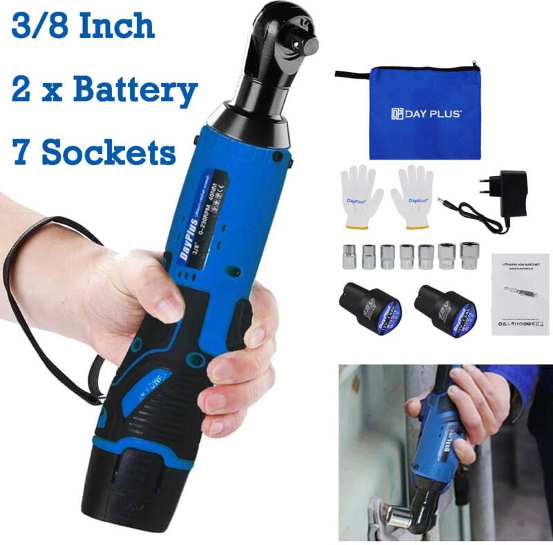 Dayplus - Schnurloser Elektro Akku Ratschenschl ssel 3/8' Winkelschrauber 2 Akkus 120Nm