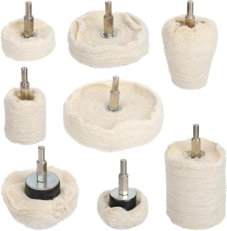 Polierscheibe für Bohrer, 8-teiliges Baumwoll-Polierpad für Metall (Aluminium/Edelstahl/Chrom/Legierung/Messing), Holz, ...