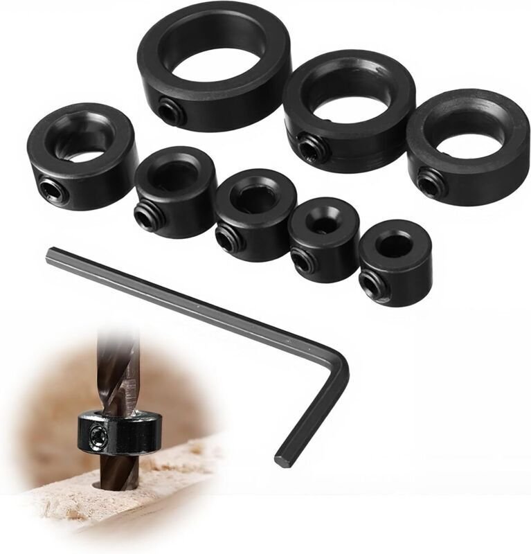 Set mit 8 Tiefenanschlagringen, 3/4/5/6/8/10/12/16 mm – Tiefenanschlag mit Innensechskantschlüssel, Bohrtiefenbegrenzer ...