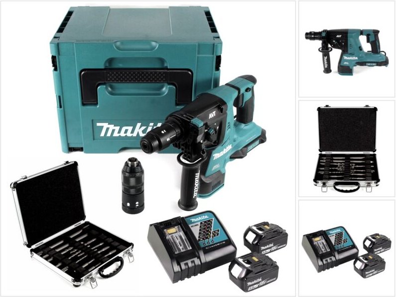 Makita DHR 281 RTJ 2 x 18 V Li-Ion Akku Bohrhammer Brushless 28 mm für SDS-PLUS mit Schnellwechselfutter im Makpac + 2 x...
