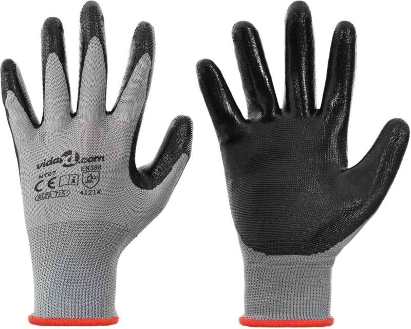 Arbeitshandschuhe 12 pcs Grau und Schwarz 7 / S Polyester vidaXL