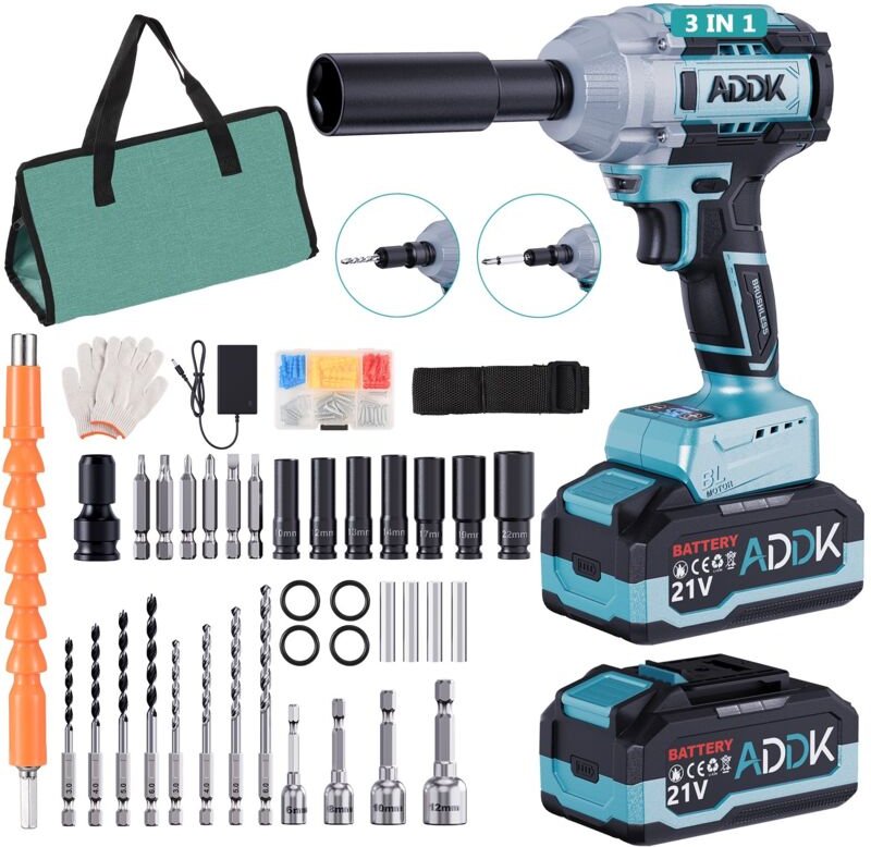 Akku-Drehschlagschrauber 550N, mit 2x 4.0 Ah Batterien, bürstenloser Motor, 21V, 9000 U/min, 6 Geschwindigkeiten, 1/2" B...