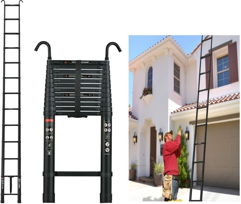 5M/16.5FT Teleskopleiter Aluminiumleiter, Stabiler Haken, 150 kg Last, für den täglichen Gebrauch im Haushalt