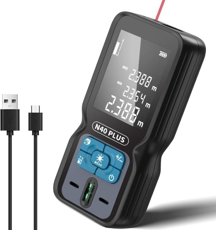 Professioneller Entfernungsmesser, 80-m-Laser-Entfernungsmesser mit Wasserwaage, USB-wiederaufladbarer Laser-Entfernungs...
