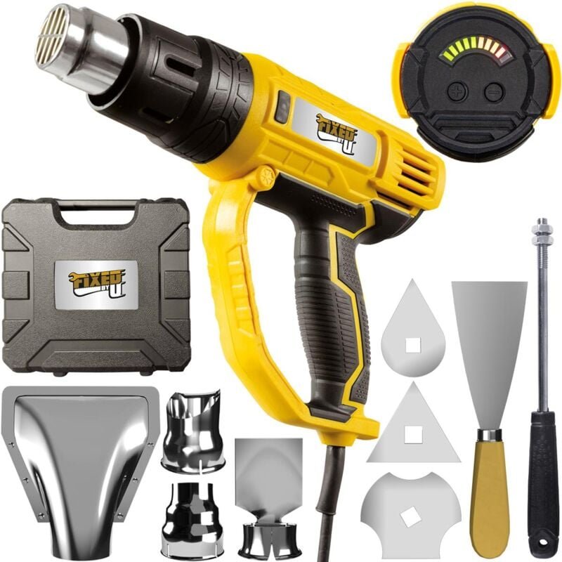 Grizzly Tools - FixedbyU Elektro-Heißluftpistole mit LED-Anzeige, Temperatur Einstellung von 60-600° c, 2000 Watt, umfan...