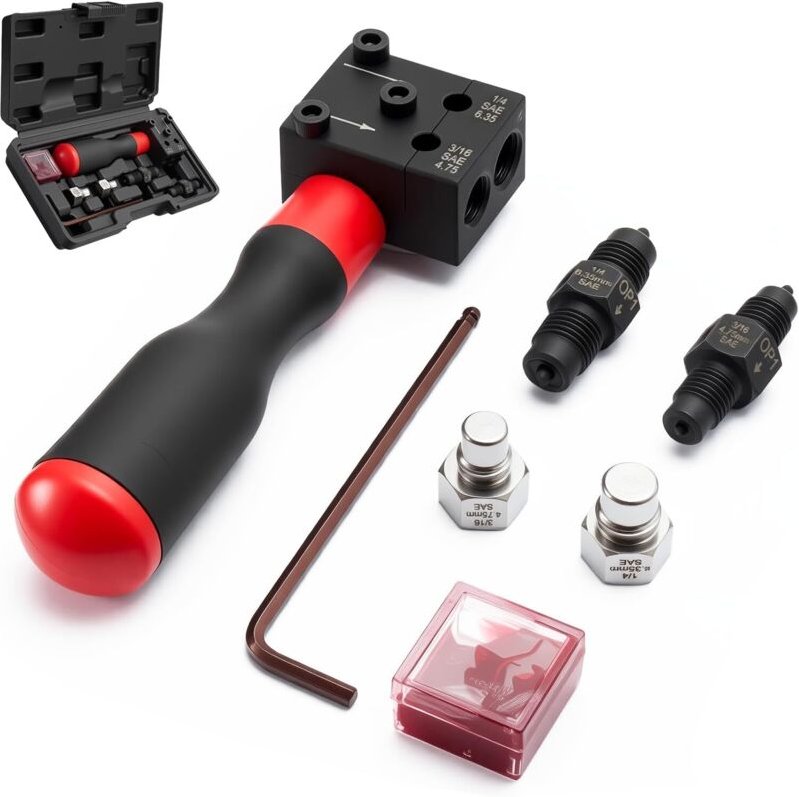 SAE-Bördelset für Bremsleitungen, Doppelkopf-Crimpzange für 4,75 mm und 6,35 mm Kfz-Bremsleitungen, kompatibel mit Pkw u...