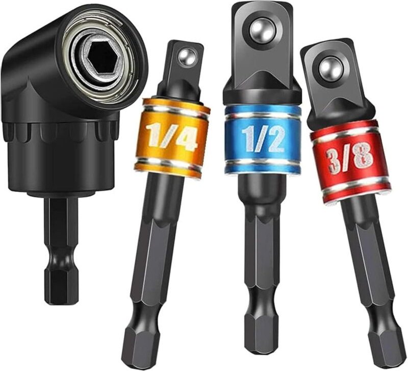 105°-Winkel-Schraubendreherbit – 1/4"-Bohrer – Sechskantantrieb + 3 Steckschlüsseladapter (1/4", 3/8", 1/2") – für Bitha...