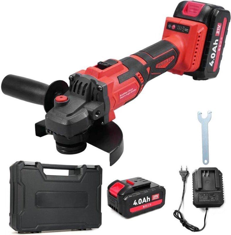 Vtizikl Meuleuse d'angle sans balais, Meuleuse d'angle sans fil, vitesse à vide 9000 RPM Batterie 2 X 21V 4.0Ah Chargeme...