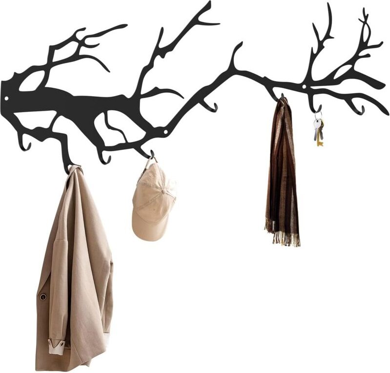 Kleiderhaken Wand, Garderobenhaken Haken Garderobe Wandhaken Schwarz Kleiderhaken Metall Hakenleiste im Zweigstil für Sc...