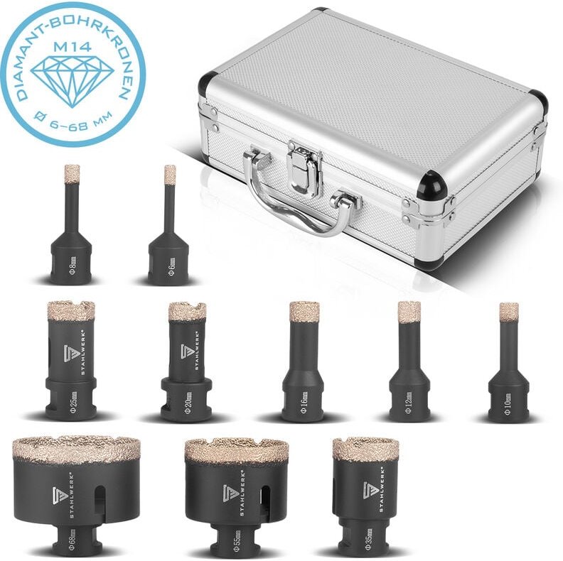 Diamant-Bohrkronen 10er Set 6-68 mm M14 für Winkelschleifer - Stahlwerk