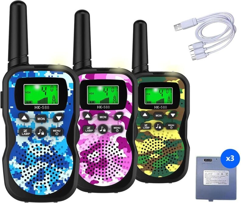 Kinder-Walkie-Talkies, 3 Stück, 22 Kanäle, 2-Wege-Radio-Spielzeug mit Taschenlampe und LCD-Bildschirm, 3 km Reichweite, ...