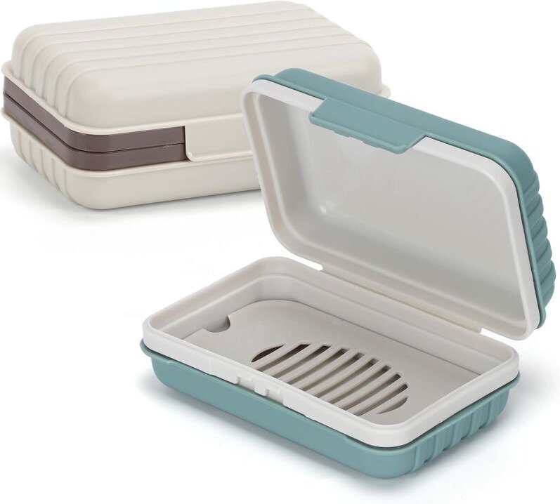 2-teilige Seifenschale mit Deckel, tragbare Reiseseifenschale, Seifenschale mit Abtropfschale, wasserdicht und auslaufsi...