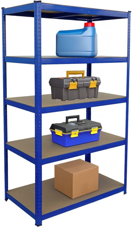 Relaxdays Schwerlastregal, HxBxT 180x100x60 cm, Traglast 1250 kg, 5 MDF-Ebenen, Lagerregal Keller, zum Stecken, blau