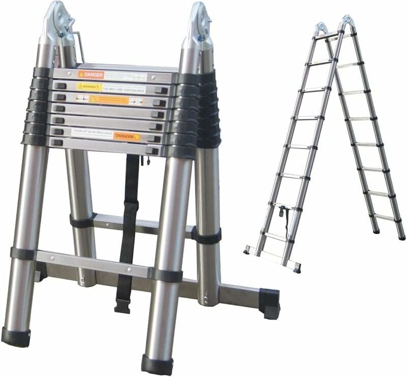 16.5FT 5m(2,5+2,5) Teleskopleiter Mehrzweckleiter Klappleiter für Dachboden/Kletterdach/Büronutzung/Baujob Ausziehbar Ed...