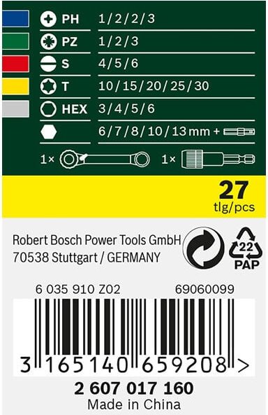 Prom 27-tlg. Schrauberbit-u.Ratsche - 2607017160 - Bosch