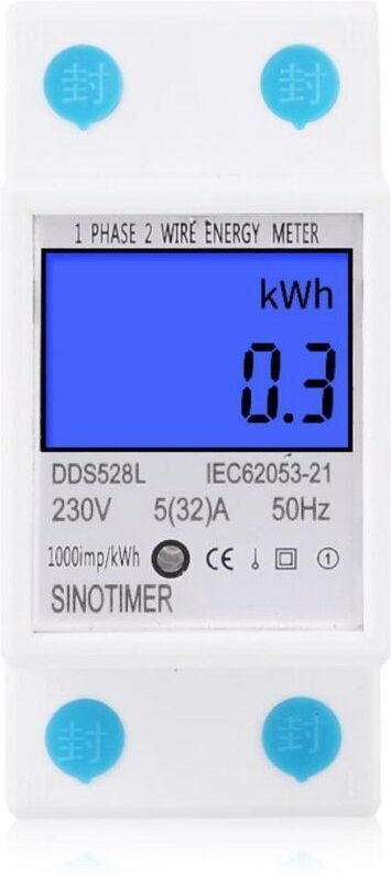 Stromzähler, Energiezähler 230 V 5 (32) A 2-Draht 2P Digital-LCD-Anzeige mit DIN-Schienenmontage, einphasiges elektronis...
