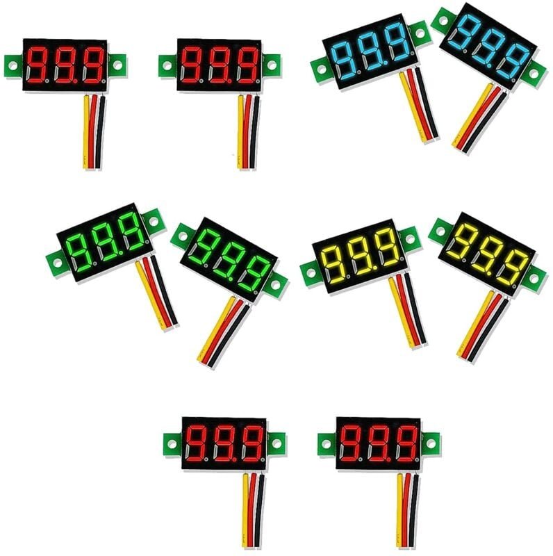Mini-DC-Voltmeter-Anzeige, 3-adrig, 0–100 V, Spannungstester, 10 Stück, 0,28 Zoll, LED-Panel, 4 Farben, Kombination