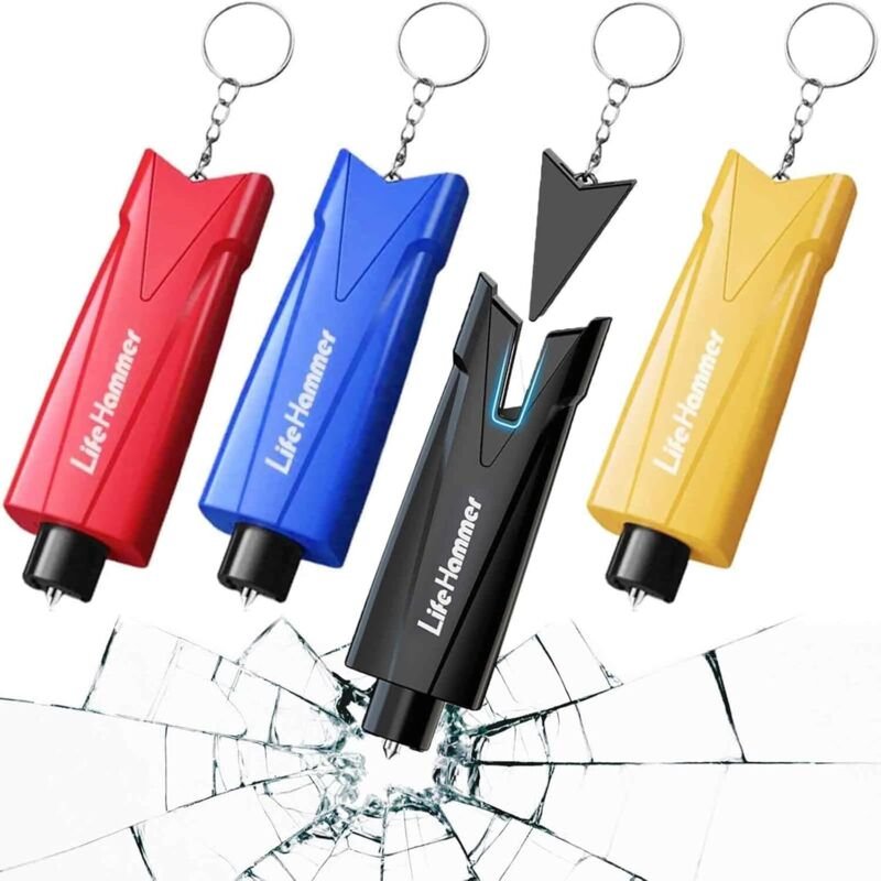 Sicherheitshammer mit integriertem Gurtschneider, 4er-Set Sicherheitshämmer mit Gurtschneider, 2-in-1-Gurtschneider, Not...