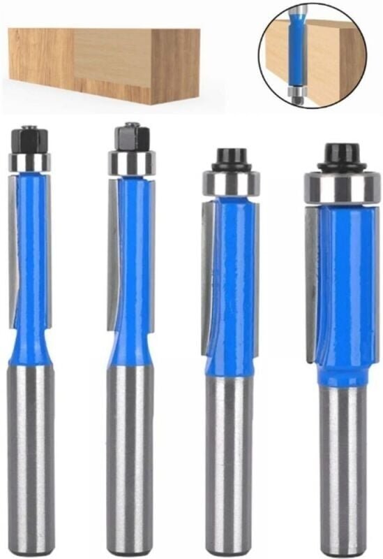 4-teiliges Fräser-Set, 8-mm-Schaft, Holzkopierfräser, Fräser mit Kugellager, Bündigfräser, für Heimwerkerarbeiten und Fr...