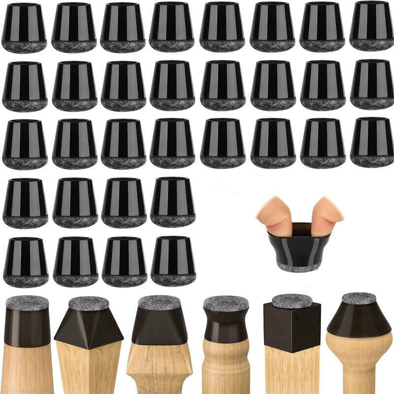 Schwarze Silikon-Bodenschoner für Stuhlbeine – 32 Stück, Filzgleiter, geräuschlos und kratzfest (14–18 mm) – Ideal für P...