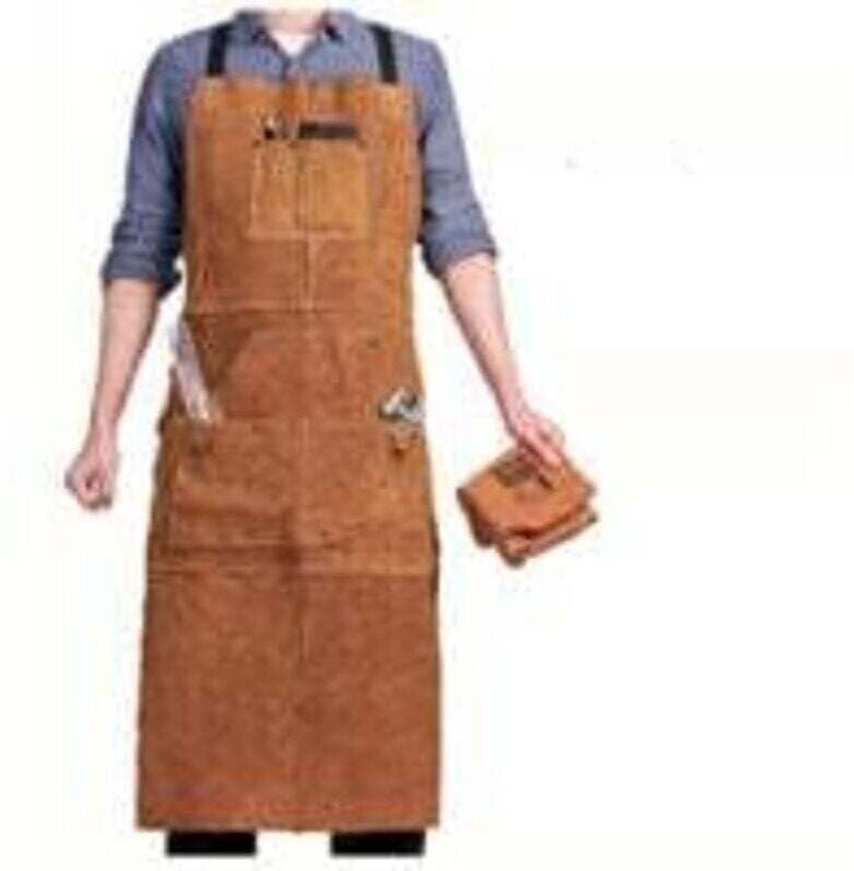 Schweißerschürze mit 6 Taschen, feuerfeste und hitzebeständige Lederarbeitsschürze, verstellbare Schreinerschürze für He...