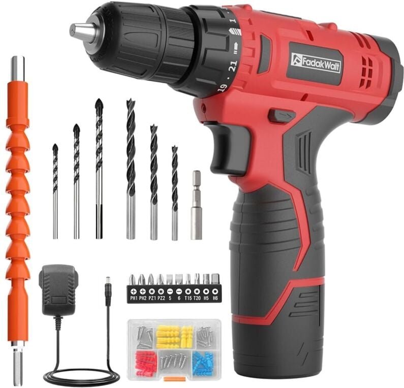 FADAKWALT 12 V Akku-Bohrmaschine, Akku-Bohrmaschinen-Set, 3/8 Zoll Schnellspannbohrfutter, rosa Elektroschrauber, 21+1 D...