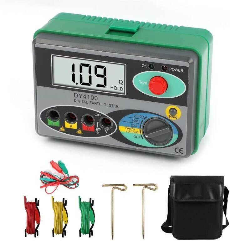 Erdungs- und elektrischer Widerstandsmesser 02000Ω Digitales LCD-Erdungswiderstandsmessgerät, Bodenwiderstandsmessgerät,...