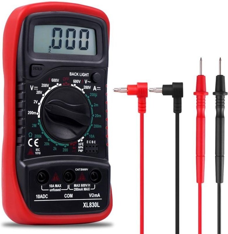 Tragbares digitales Multimeter, elektrischer Tester mit LCD-Bildschirm und blauer Hintergrundbeleuchtung. Misst Wechsel-...