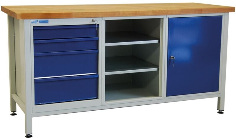 Werkbank / Werktisch, mit 1 Tür + 4 Schubladen, 1700x600x840mm (BxTxH) - ADB
