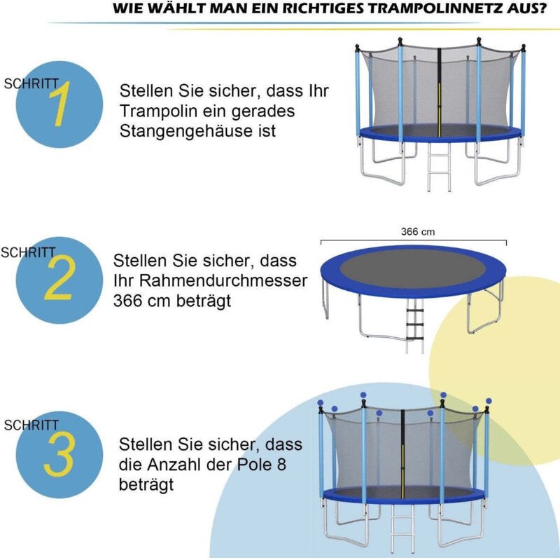 Northix - 366 cm trampolin sicherheitsnetz fur gartentrampoline innenliegend schwarz